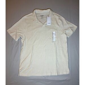 Goodfellow Textured Knit‎ Short Sleeve Polo Shirt Beige Standard Fit Mens Large
